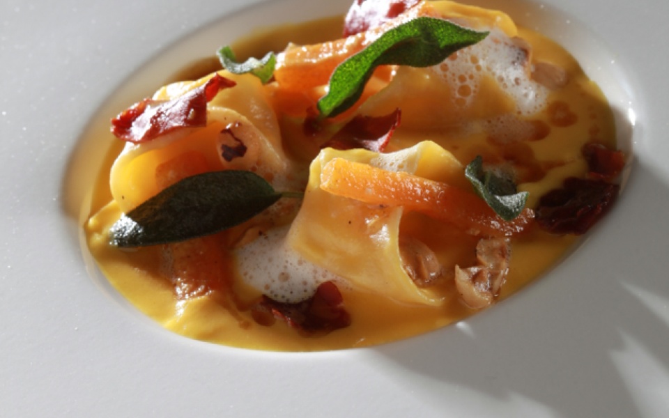 Tortellini filled with goat’s cheese, pumpkin cream and brown butter | Yiannis Lucacos
