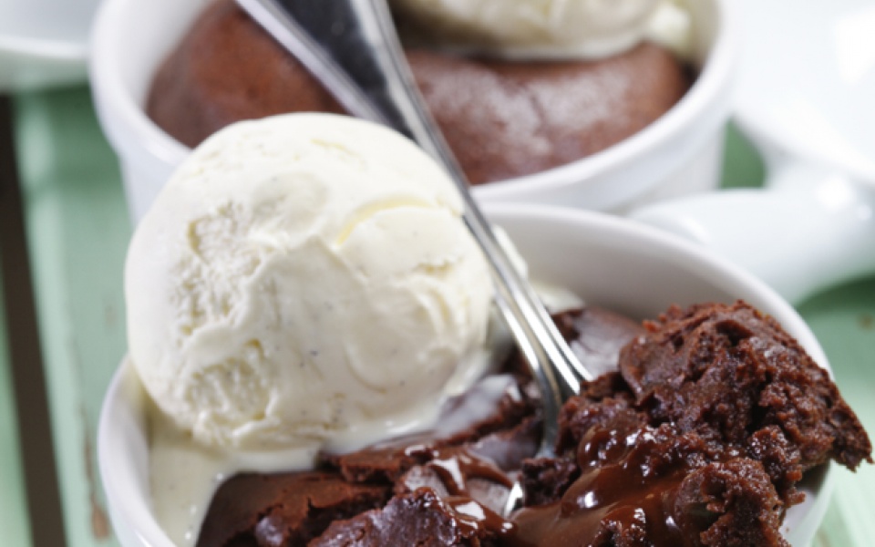 Chocolate soufflé with vanilla ice-cream | Yiannis Lucacos