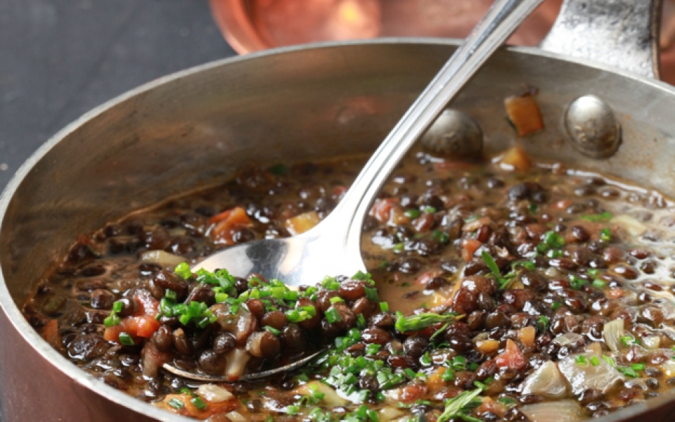 Braised lentils with vegetables and truffle oil | Yiannis Lucacos
