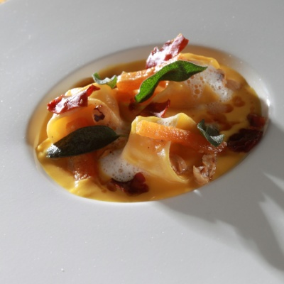 Tortellini filled with goat’s cheese, pumpkin cream and brown butter | Yiannis Lucacos