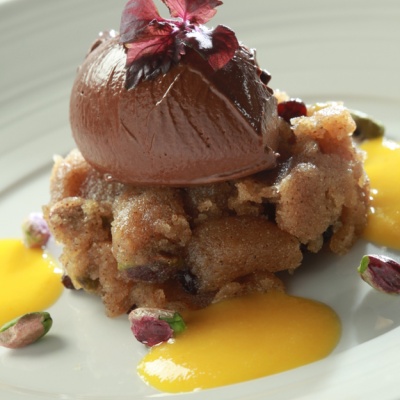 Halva with orange sauce and chocolate sorbet | Yiannis Lucacos