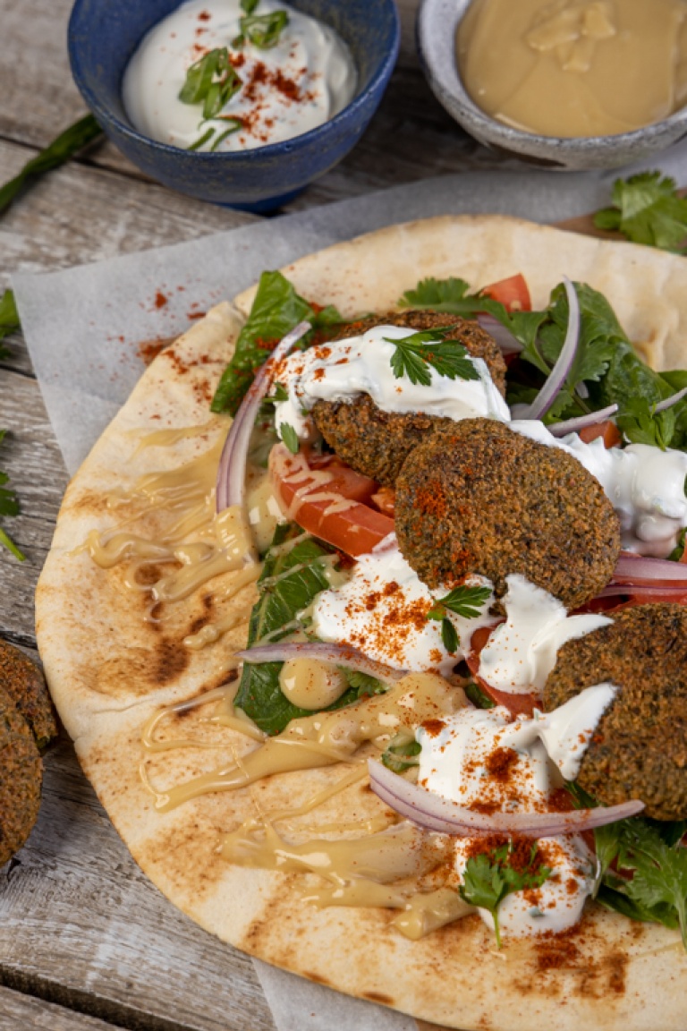 Falafel wrap with tahini sauce