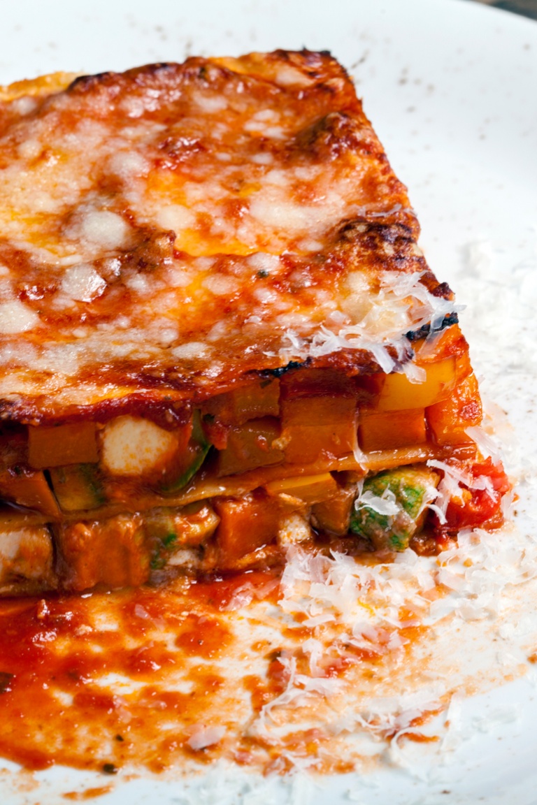 Lasagna with vegetables and xinomyzithra cheese