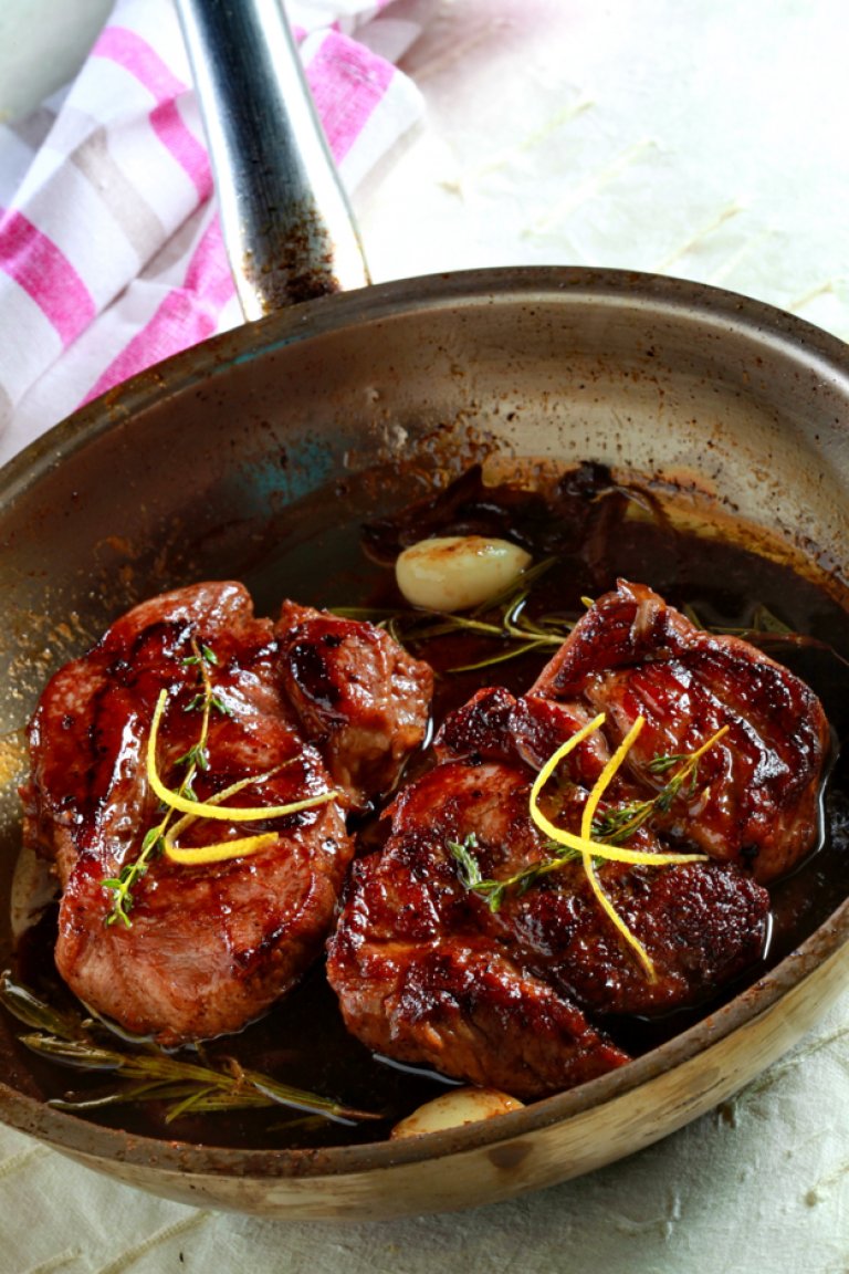 Pork shoulder chop with rosemary, lemon, balsamic vinegar and honey